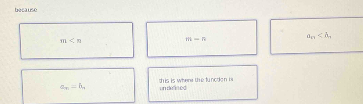 because
a_m
m
m=n
this is where the function is
a_m=b_n
undefined