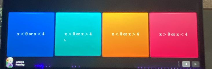 x<0</tex> or x<4</tex> x>0 or x>4 x<0</tex> or x>4 x>0 or x<4</tex>