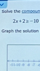 Solve the compoun
2x+2≥ -10
Graph the solution