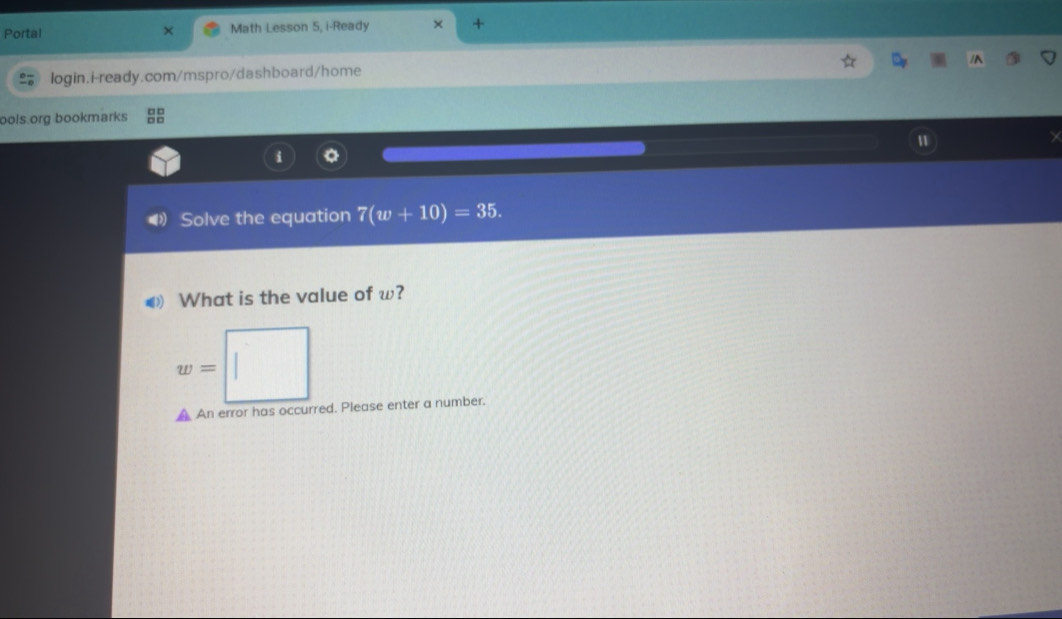 Solved: Portal Math Lesson 5, i-Ready + × login.i-ready.com/mspro ...