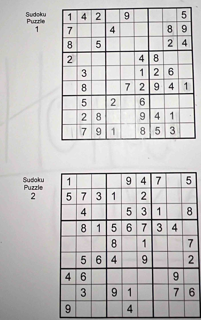 Sudoku 
Puzzle 
1 
Sudoku 
Puzzle 
2