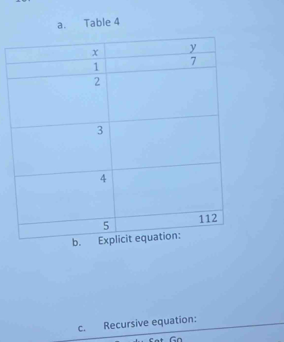 Table 4
C. Recursive equation: