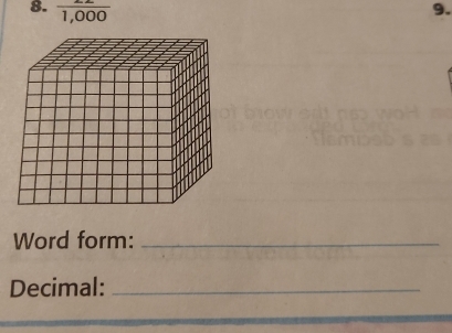  22/1,000 
9. 
Word form:_ 
Decimal:_