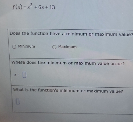 f(x)=x^2+6x+13
e?