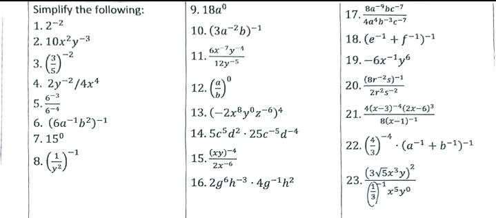 Simplify the following: 9. 18a^0