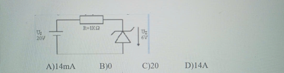 A)14mA B)0 C)20 D)14A