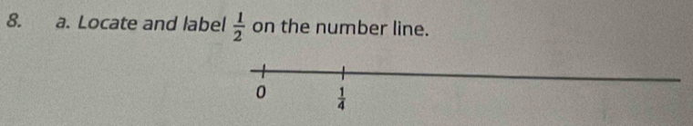 Locate and label  1/2  on the number line.