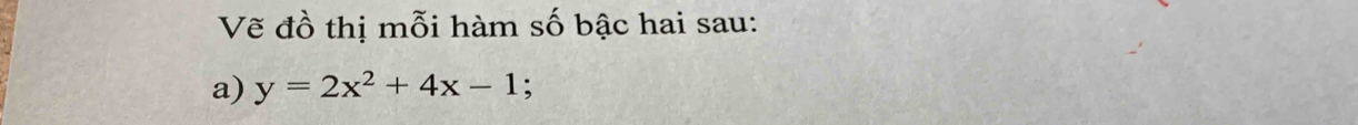 Vẽ đồ thị mỗi hàm số bậc hai sau: 
a) y=2x^2+4x-1 :