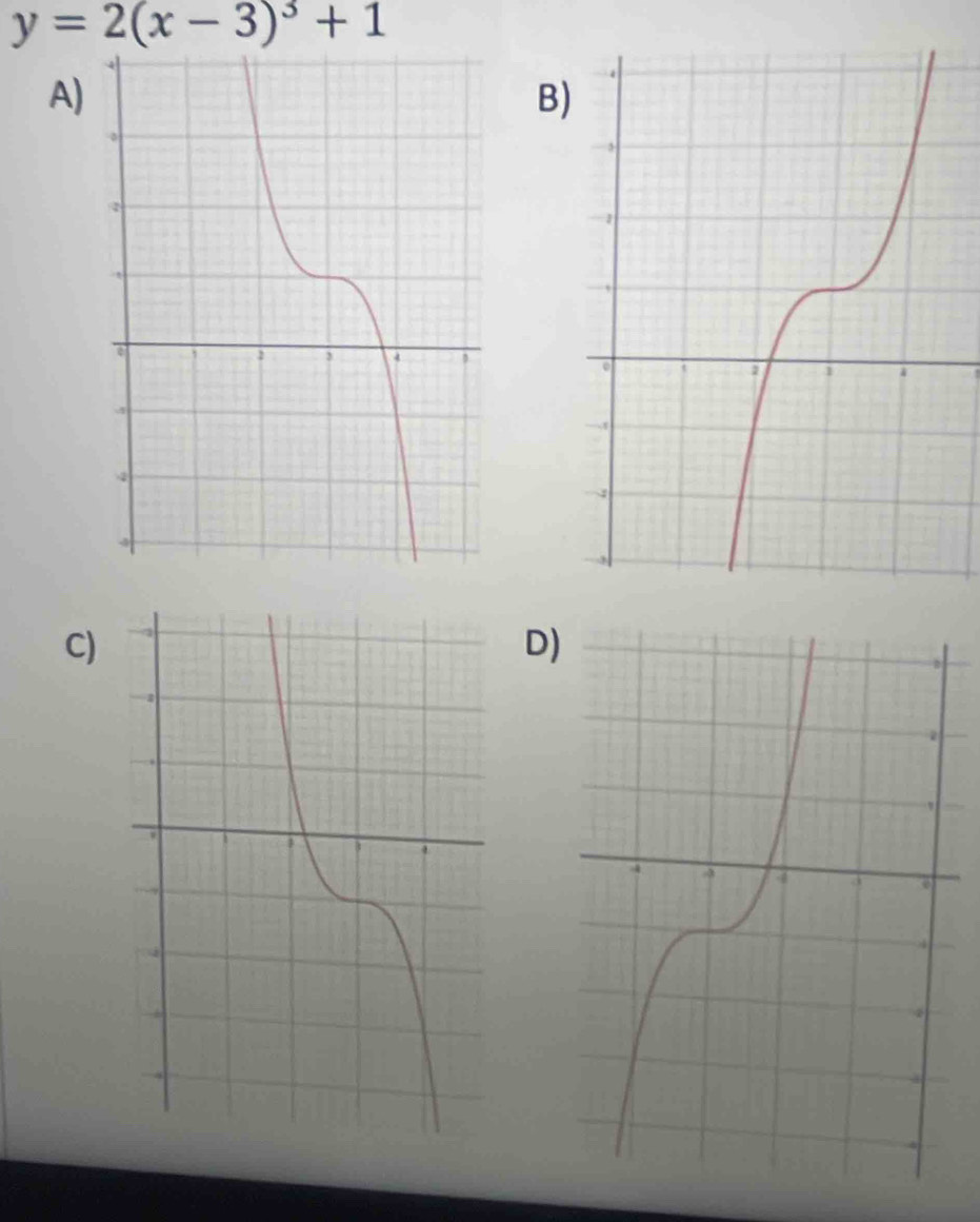 y=2(x-3)^3+1
A) 
B 
! 
C) 
D