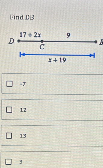 Find DB
B
-7
12
13
3