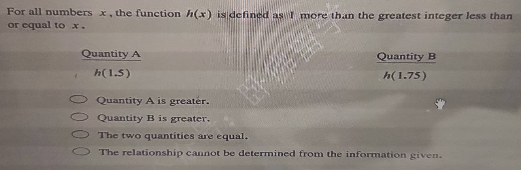 Solved: For all numbers x , the function h(x) is defined as 1 more than ...