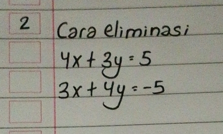 Cara eliminasi
4x+3y=5
3x+4y=-5