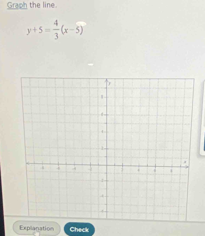 Graph the line.
y+5= 4/3 (x-5)
Explanation Check