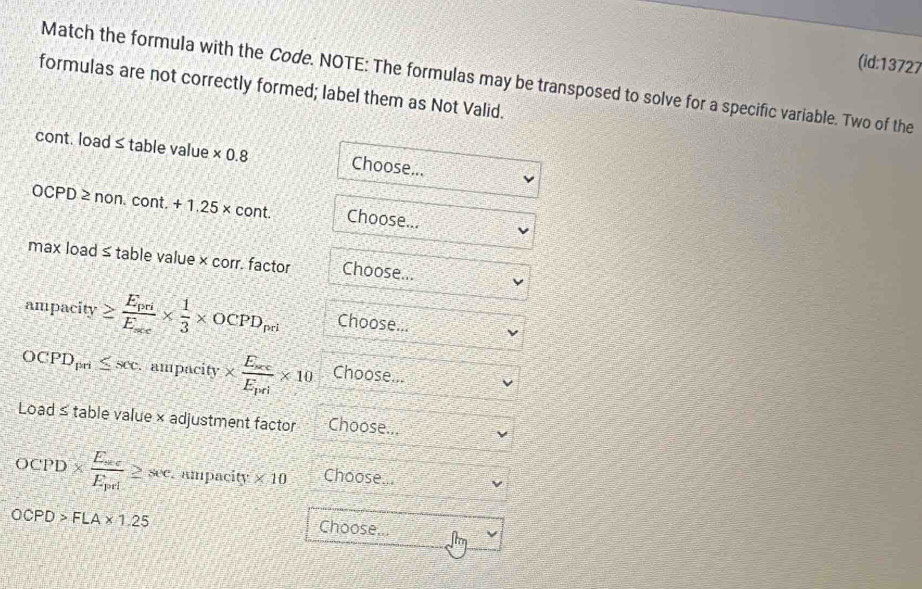 Solved: (id:13727 Match the formula with the Code. NOTE: The formulas ...