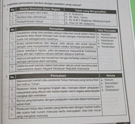 Jodohkan pernyataan berikut dengan jawaban yang sesuai