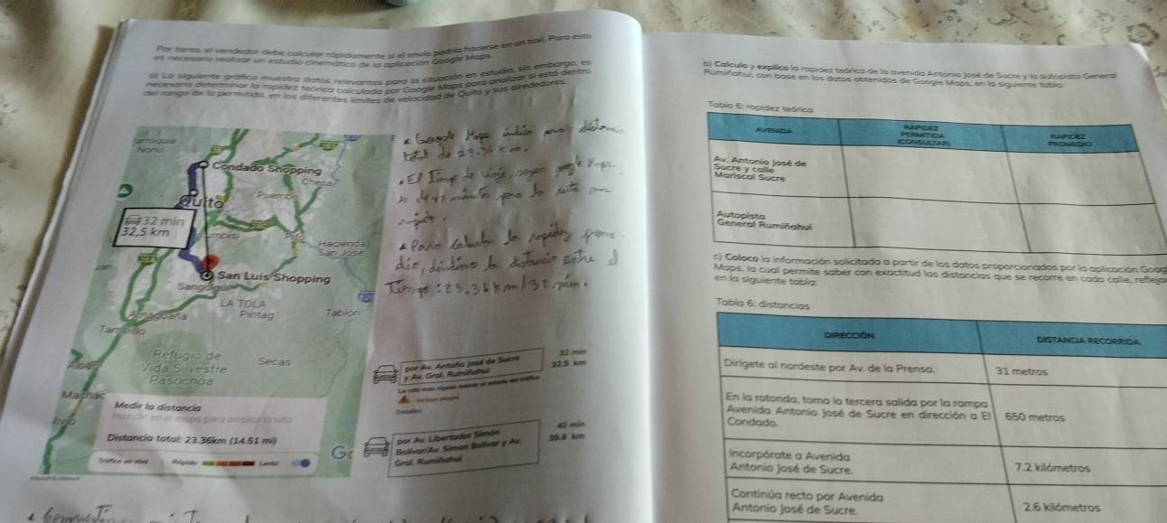 datos proporcionados por la aplicación Goog 
Maps, la cual permite saber con exactitud las distancias que se recorre en cada calle, reffeja 
en la siquiente tabla:

32 min

32.5 km
Ai. Gral, Rumiñanu or Ax, Antoño José de Sucre 
uts más rlsiés detishs et astalle dé ttons 

sa po 
lles 

Ax. Libertador Simón 4Q min
ivan/Ax. Siman Bollvar y Ax 39.8 km

l. Rumiñabul 

.