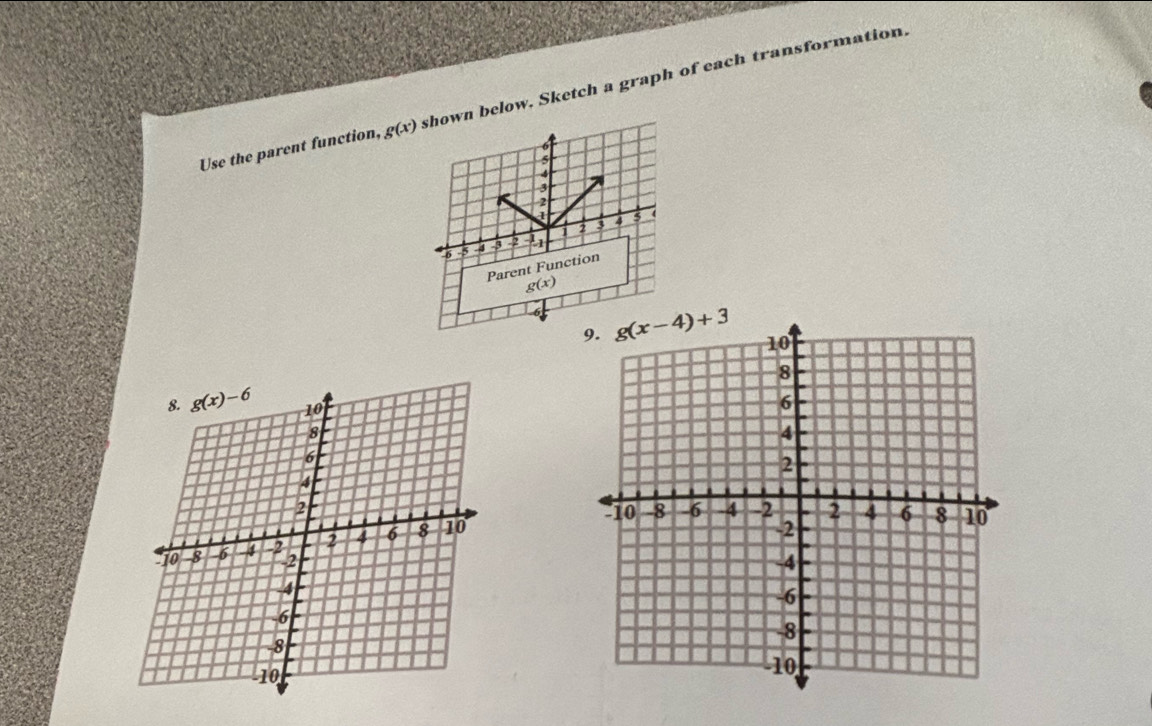 Use the parent function, g(x) below. Sketch a graph of each transformation.