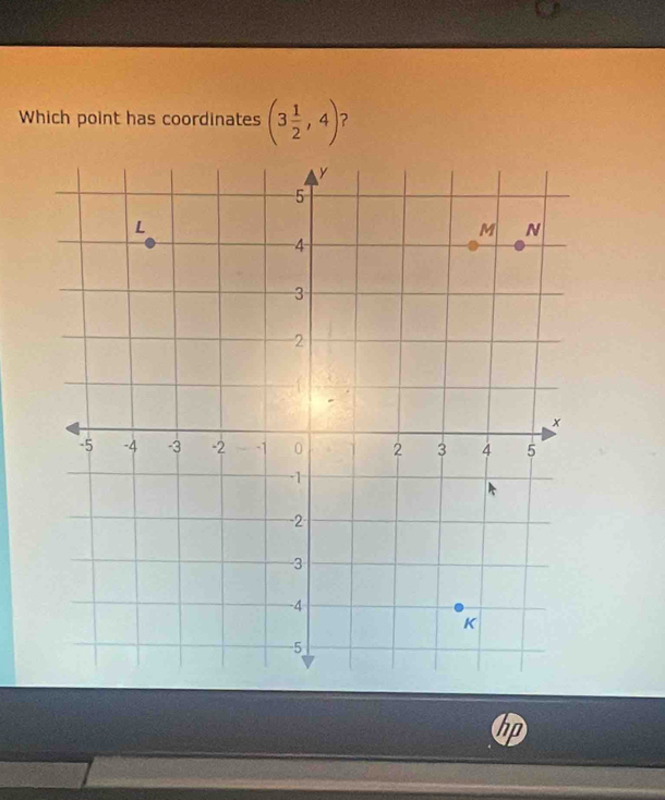 Which point has coordinates (3 1/2 ,4) ? 
ap