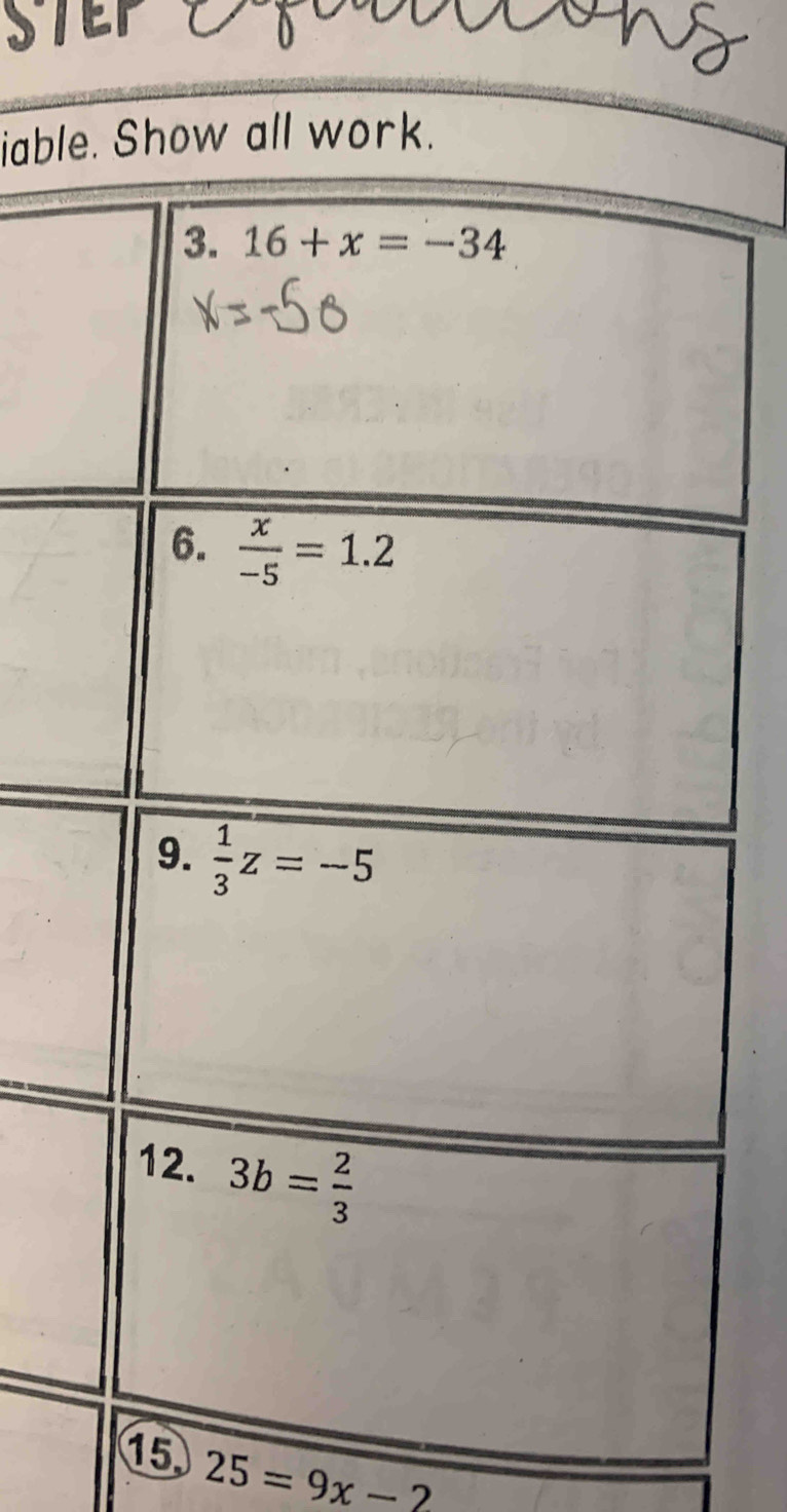 STEP
iabl
15 25=9x-2