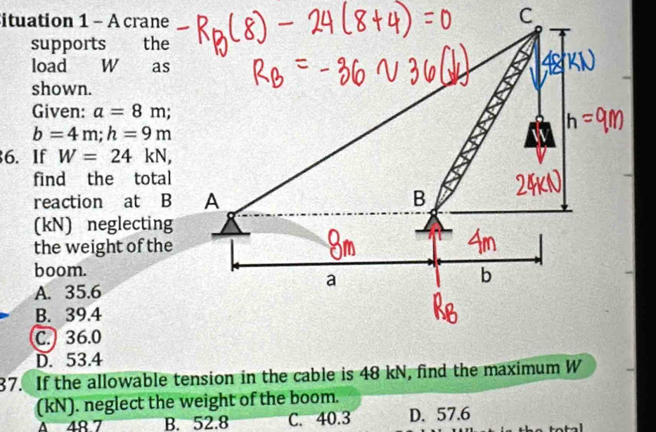 Solved: ituation 1 - A crane supports the load W as shown. Given: a=8m ...