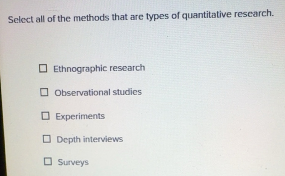Solved: Select all of the methods that are types of quantitative ...