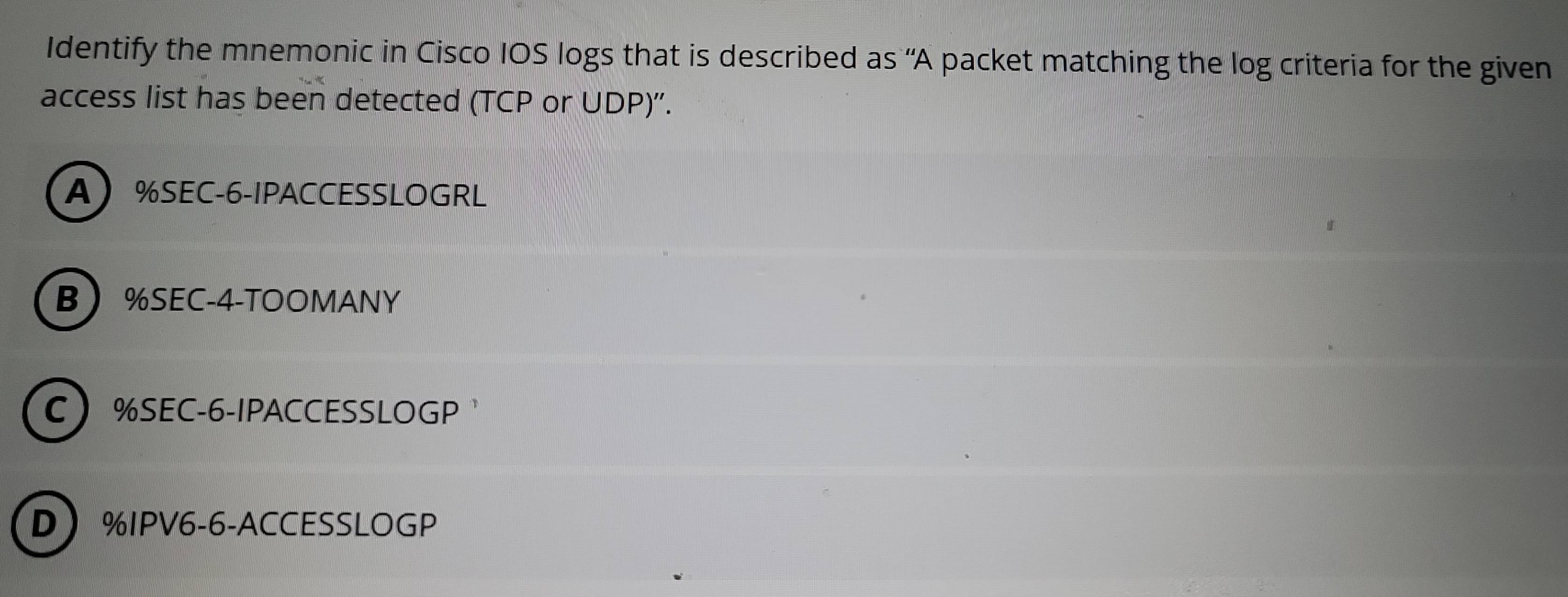 Solved: Identify the mnemonic in Cisco IOS logs that is described as “A ...