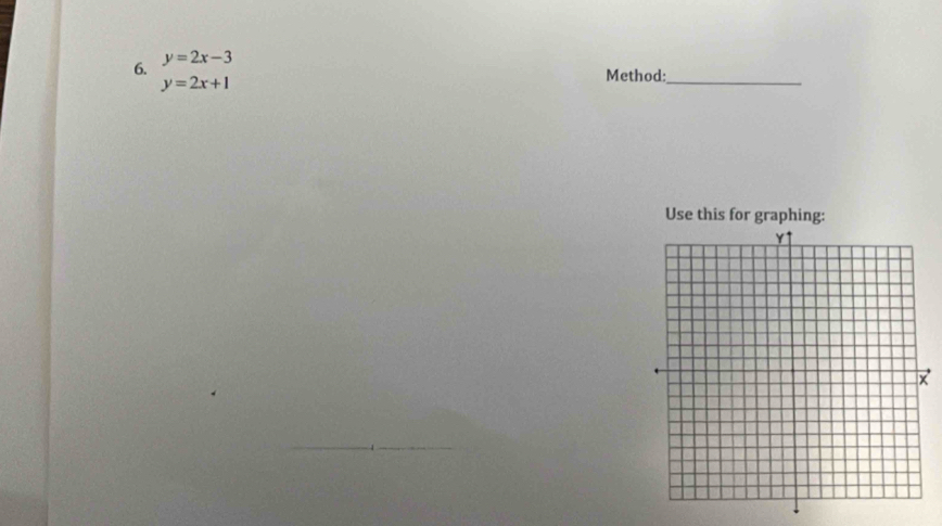 y=2x-3
y=2x+1
Method:_
Use this for graphing: