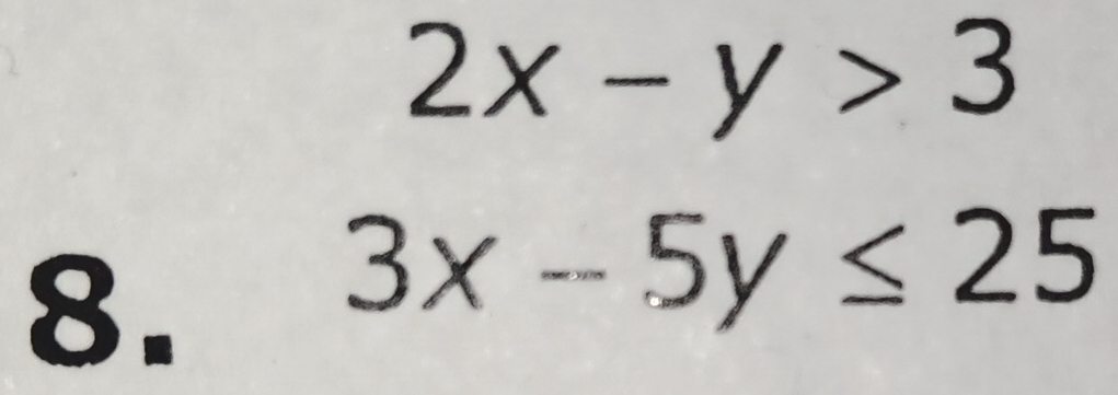 2x-y>3
8.
3x-5y≤ 25