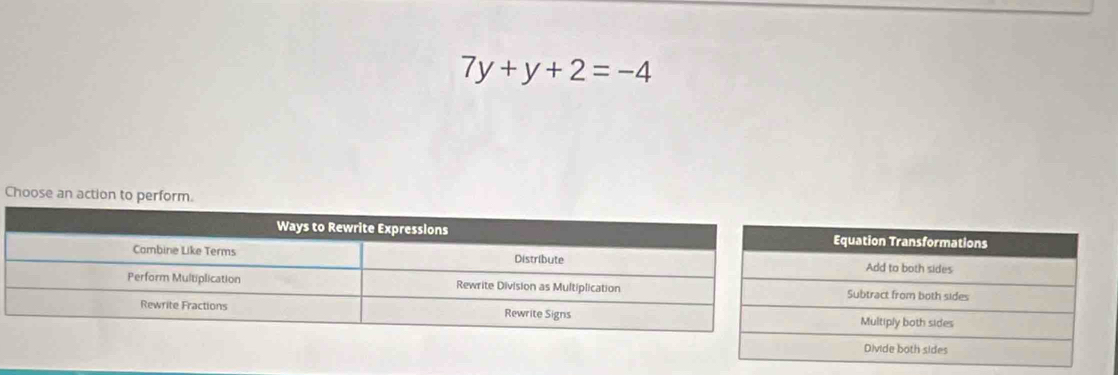 7y+y+2=-4
Choose an action to perform