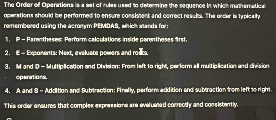 Solved: The Order of Operations is a set of rules used to determine the ...