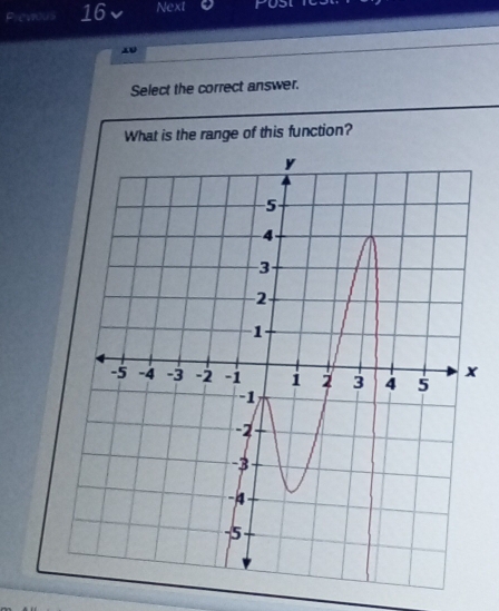 Prevous 16 Next Post 
10 
Select the correct answer. 
What is the range of this function?