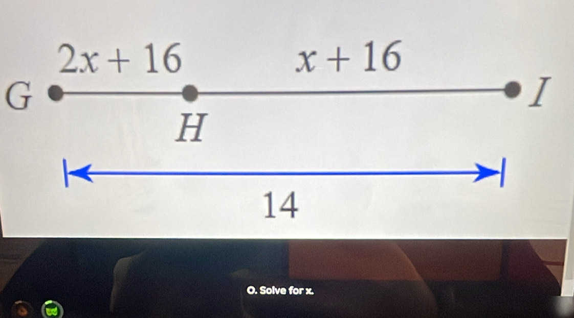 2x+16
x+16
G
T
H
-
14
O. Solve for x.