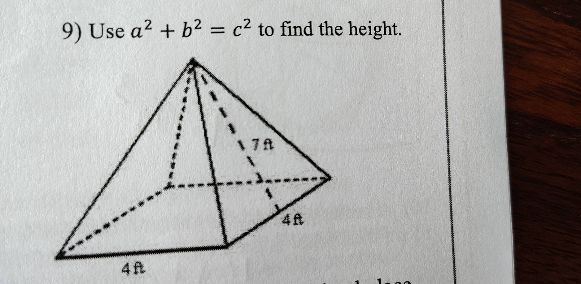 Use a^2+b^2=c^2 to find the height.