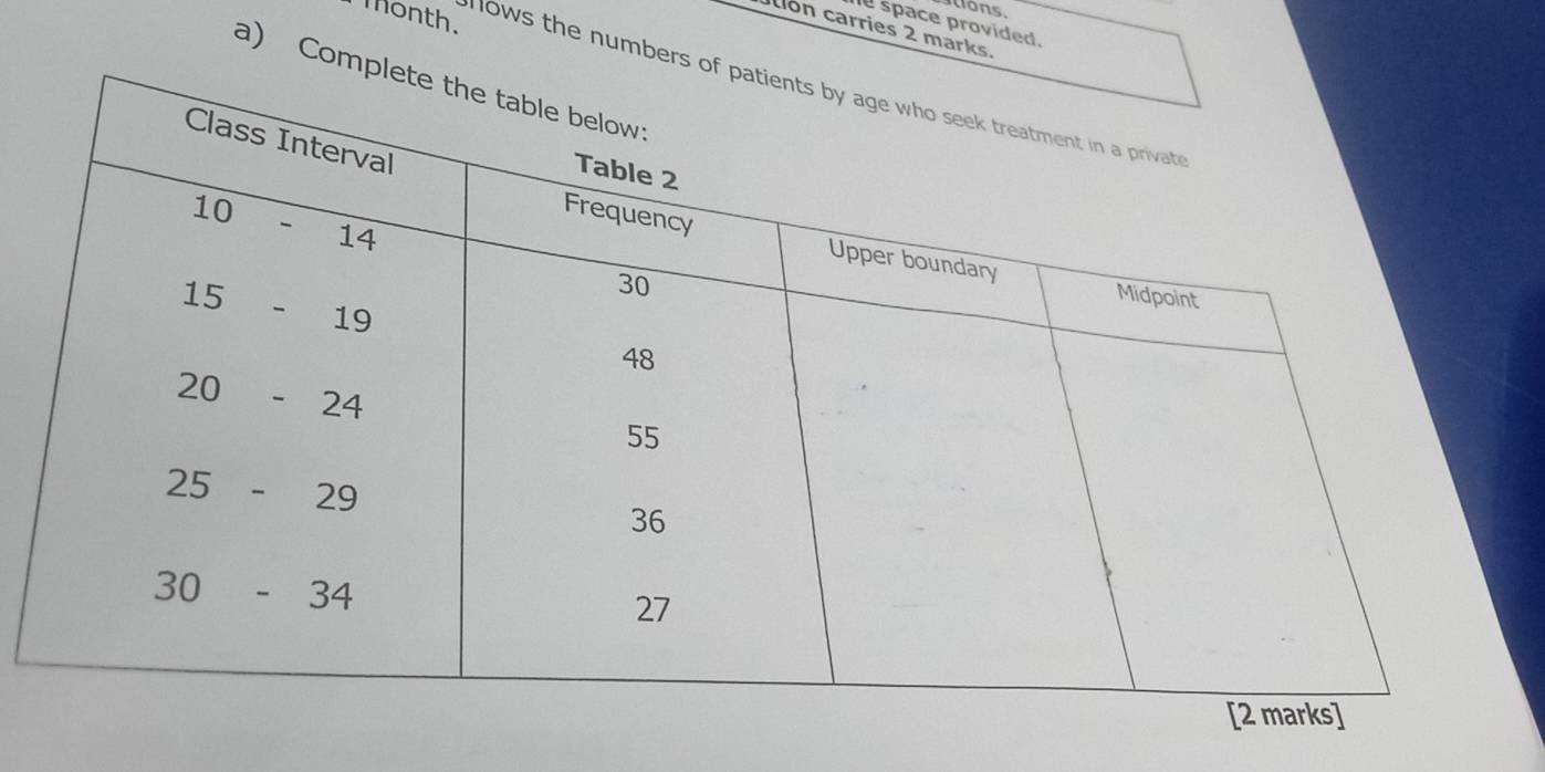 ons.
space provided.
Ion carries 2 marks.
a) Com
Tonth lows the numbers