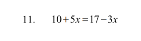 10+5x=17-3x