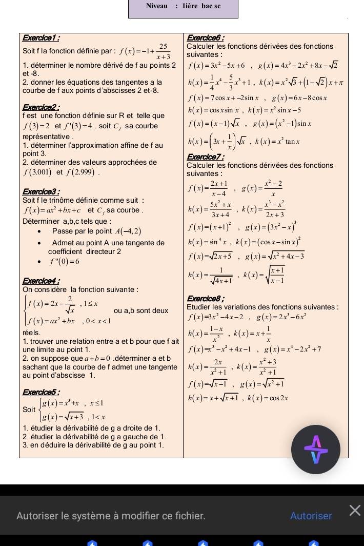 Résolu :Niveau : 1ière bac sc Exercice1 : Exercice6 : Calculer les ...