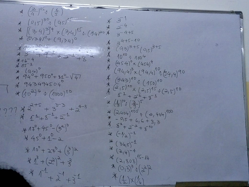 × ( 3/4 )^15/ ( 4/5 )
× (0,(0,5)^30/ (95)^
* beginarrayr 3^(-1) 2^(-4)endarray
[(3,4)^3]^4* (3,4)^15/ (3,4)^20A 3^(-4)+5
(0,34)^circ +(9,34)^circ 
3^(4+5-10)
* 10=30/ 5
3^(-1)+9^(-1)+2^(-1)+8^(-2) (93)^3+5(0,5)^3+5
× 16^(-4)
10^(10)/ 100^4
× 15^(-1)
(454)^0* (454)^4
× (0,4)^circ 
X 94°+950°+81°-sqrt(4)
(94,4)^3* (94,4)^10/ (94,4)^90
× 943494504°
(343)^10/ (150)^10
*(10^2)^4/ (1000)^10
(2,5)^10* (2,5)^15/ (2,5)^10
1^(-1)+2^(-1)+8^(-1)
77 2^(2+5)+3^(3-3)+2^(4-8) ( 1/3 )^10/ ( 3/9 )^5
× 1^(-1)+8^(-1)+2^(-1)
(2,404)^105/ (2,404)^100
-0,5+6,6+8,3
17°+45°-(3^2)^circ 
3^(-1)+2^(-2)+8^(-10)
*45°+1°-2
(-1/2)^-1
(34,5)^-1
10°+27°+(3^3)^2
(2,4)^-4
x 1^3+(2^2)^2+3^3
× (2,808)^15-14
*1^(-1)+2^(-1)+3^(-1)
 (0,3)^3/ (2^2)^2
*( 1/2 )* (1/4)