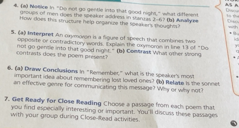 Solved: AS A Discu 4. (a) Notice In “Do not go gentle into that good ...
