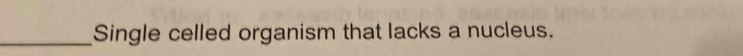 Single celled organism that lacks a nucleus.