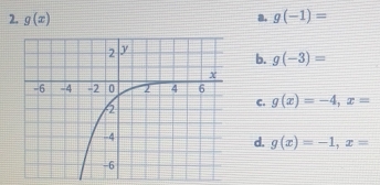 g(x) g(-1)=
a.
b. g(-3)=
C. g(x)=-4, x=
d. g(x)=-1, x=