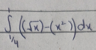 ∈tlimits _ 1/4 ^1((sqrt(x))-(x^2))dx