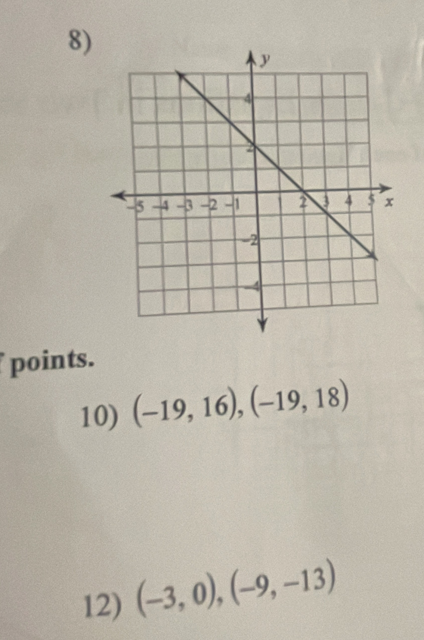 points. 
10) (-19,16), (-19,18)
12)
(-3,0), (-9,-13)