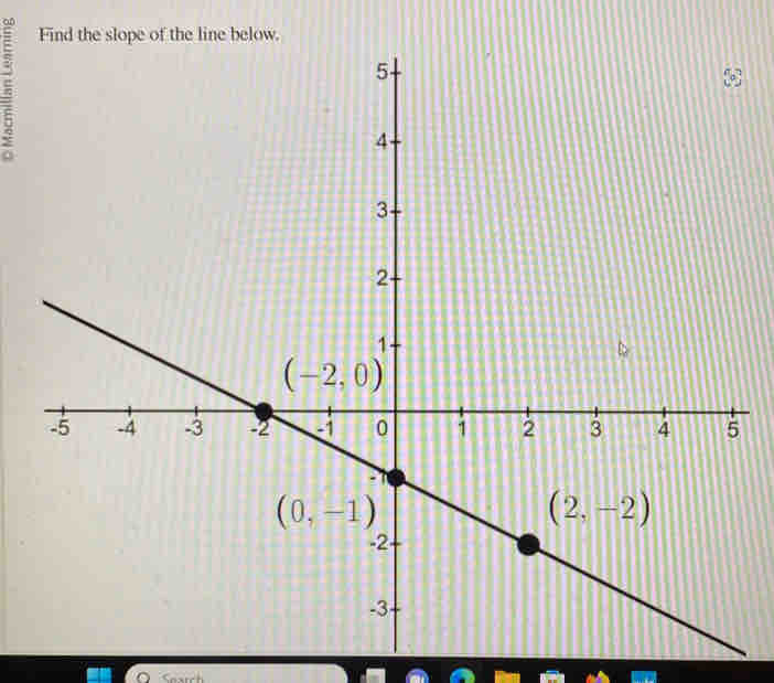 on
Find the slope of the line below.