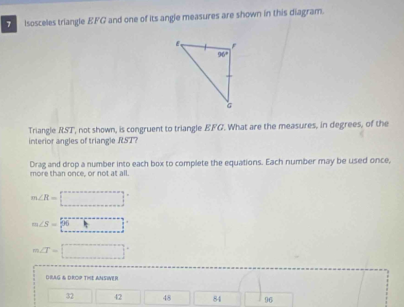 Solved: Isosceles triangle EFG and one of its angle measures are shown ...