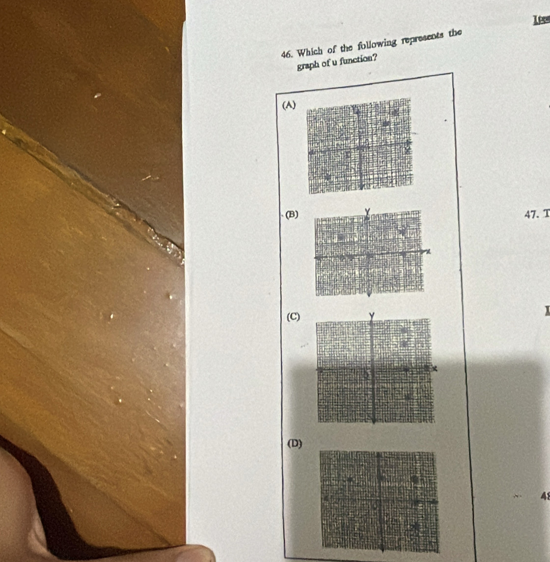 Lee 
46. Which of the following represents the 
graph of u function? 
(A 
(B) 47.T
(C) 
(D)
48