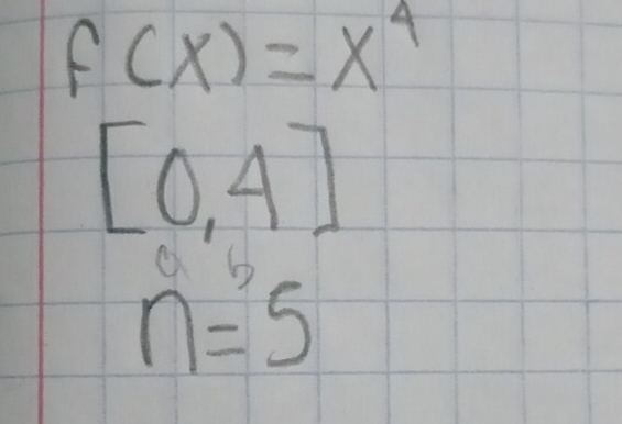 f(x)=x^4
[0,4]
n=5