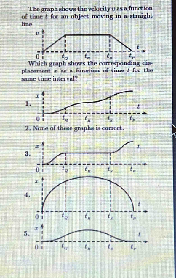 The graph shows the velocity v as a function
of time t for an object moving in a straight
line.
same time interval?
3.
4.
5.