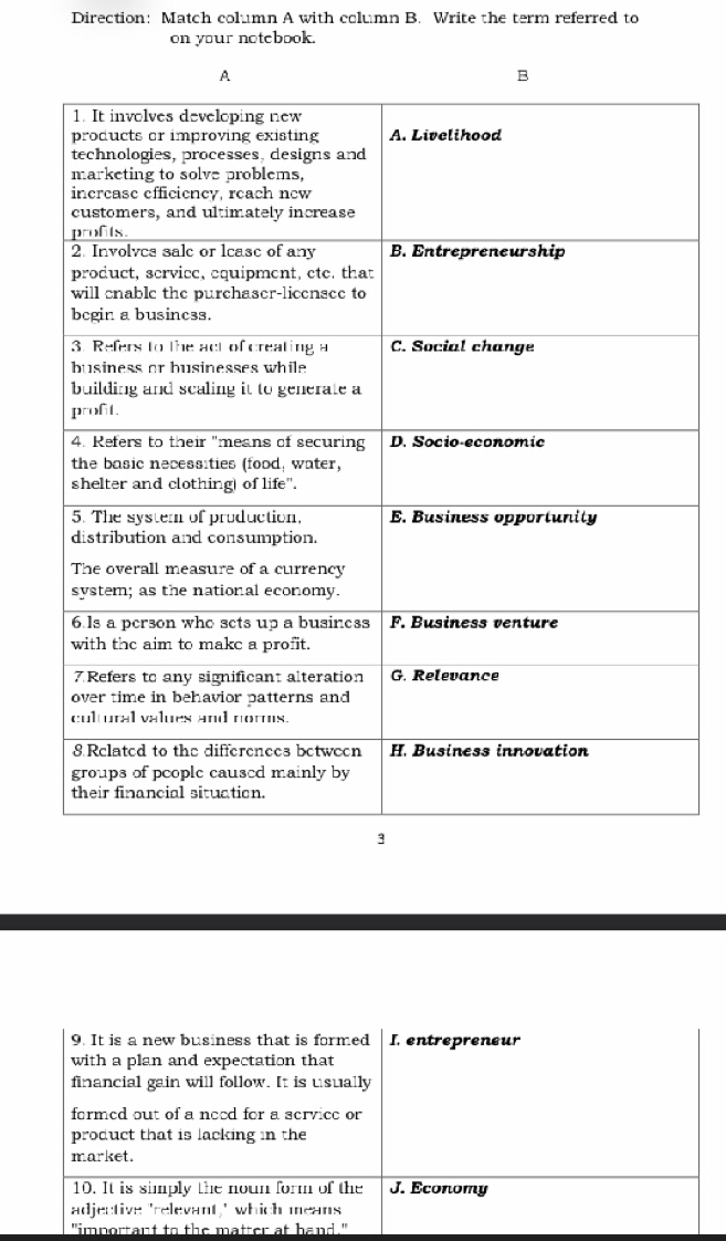 Direction: Match column A with column B. Write the term referred to 
on your notebook. 
ant t