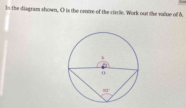 Exte
In the diagram shown, O is the centre of the circle. Work out the value of b.