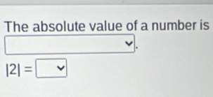 The absolute value of a number is 
.
|2|= :□